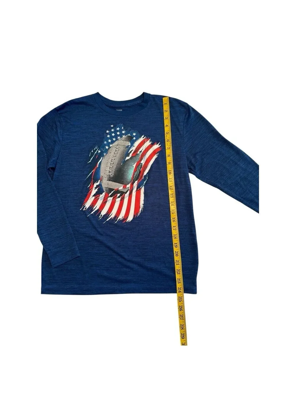 Tek Gear Boys XL Football Tee Shirt Blue Graphic Print USA Long Sleeve T-Shirt